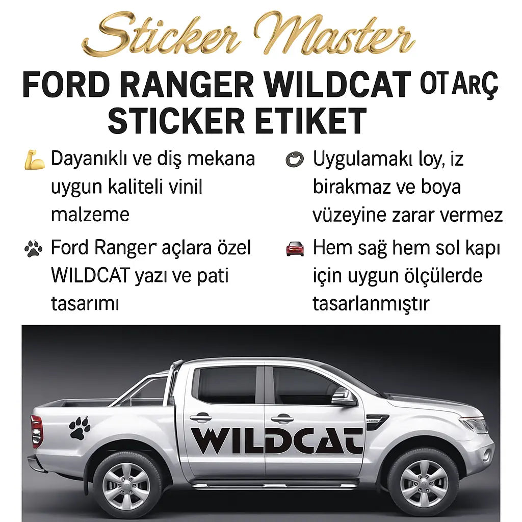 Sticker Master Ford Ranger Wildcat Oto Araç Sticker Etiket 50 Cm - 2 Adet Sticker Master