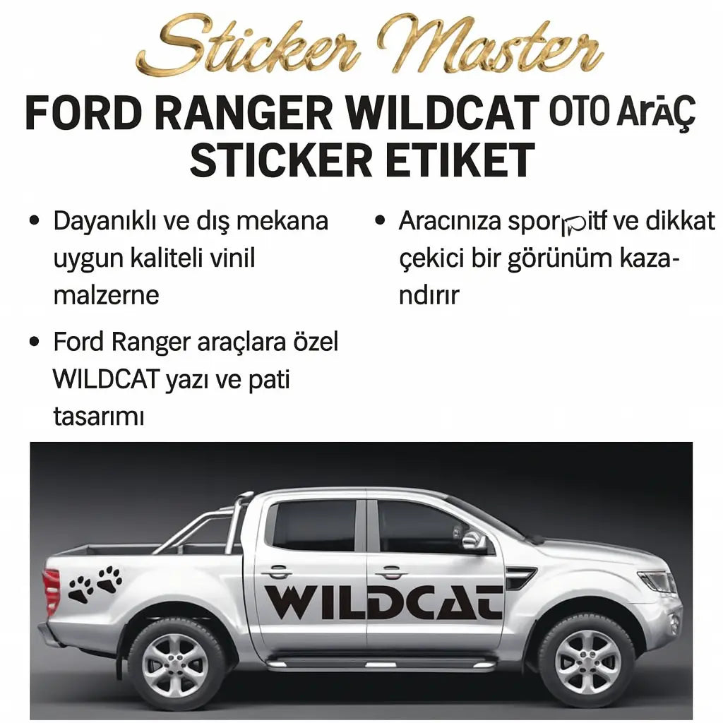 Sticker Master Ford Ranger Wildcat Oto Araç Sticker Etiket 50 Cm - 2 Adet Sticker Master