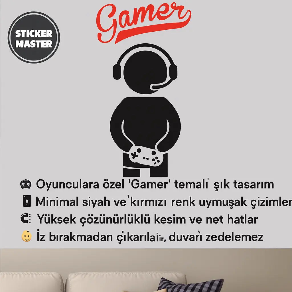 Sticker Master Gamer Oyuncu Duvar Çocuk Odası Sticker – Oyunsever Çocuk ve Genç Odaları İçin Sticker Master