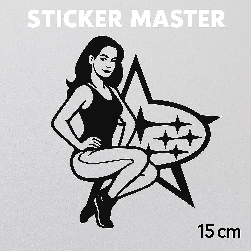 Sticker Master Güçlü Kadın & Subaru Temalı Sticker – Araba, Motor, Laptop İçin Dayanıklı Etiket 15 cm Sticker Master
