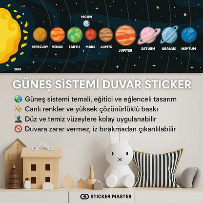 Sticker Master Güneş Sistemi Duvar Stickerı – Çocuk Odası İçin Eğitici Gezegen Etiket Seti Sticker Master