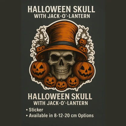 Sticker Master Halloween Skull with Jack' O Lantern Sticker – 8 cm, 12 cm, 20 cm Seçenekli Korku Temalı Etiket Sticker Master