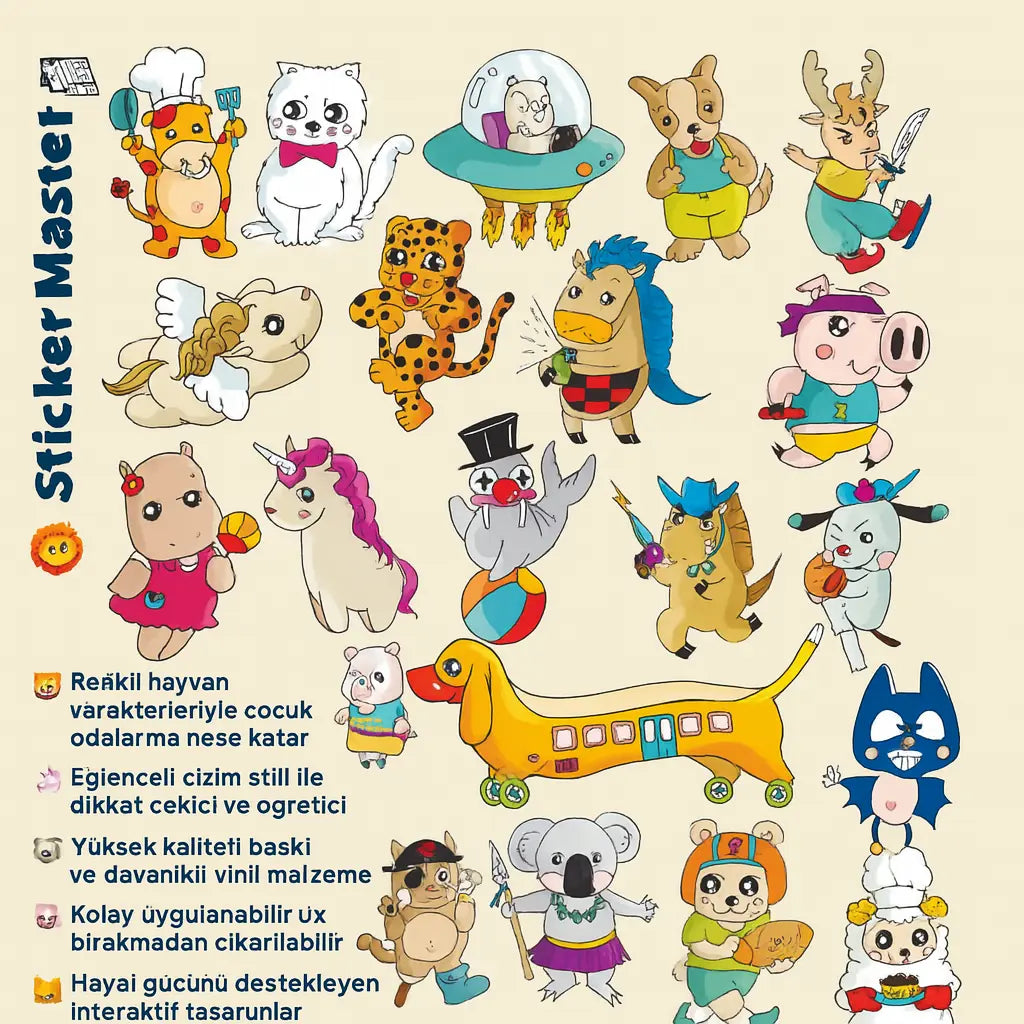 Sticker Master Hayvanlar Çocuk Odası Sticker | Renkli ve Eğlenceli Karakterler Sticker Master