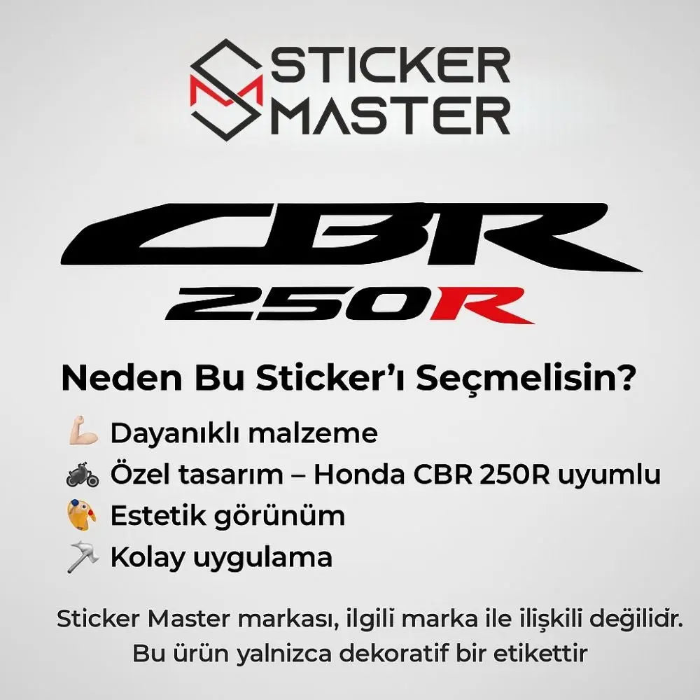 Sticker Master Honda Cbr 250R Sticker Set Motor Çıkartma Etiket 2 Adet Sticker Master