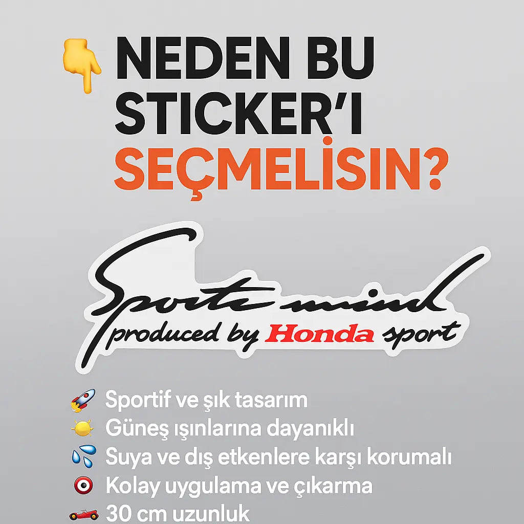 Sticker Master Honda Sports Mind Sticker Oto Araç Çıkartma Etiket 30 Cm Sticker Master