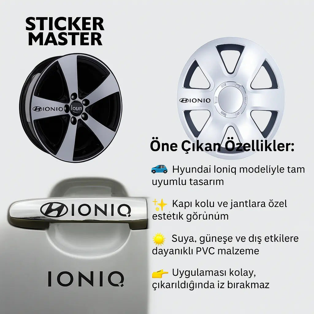 Sticker Master Hyundai Loniq Kapı Kolu ve Jant Sticker Seti – 10 Adet Sticker Master