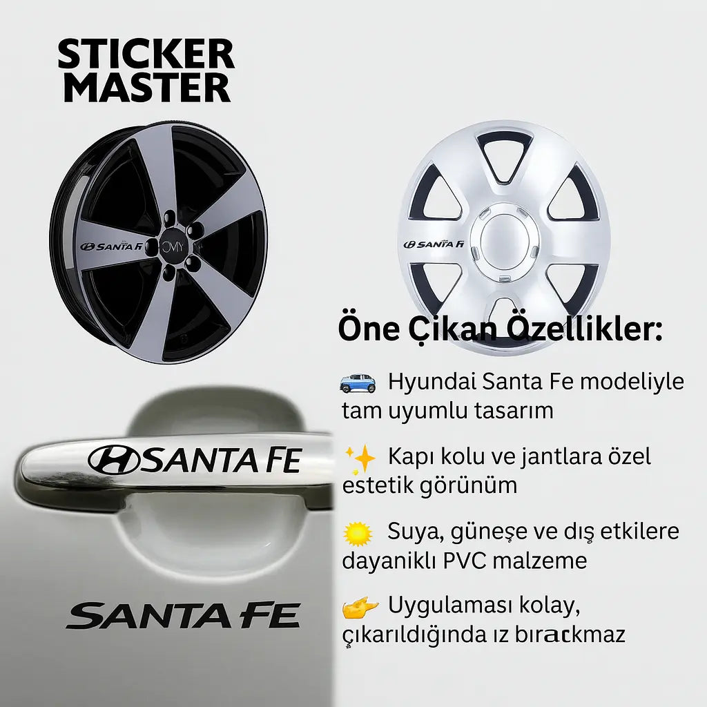 Sticker Master Hyundai Santa Fe Kapı Kolu ve Jant Sticker Seti – 10 Adet Sticker Master
