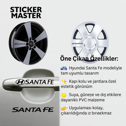 Sticker Master Hyundai Santa Fe Kapı Kolu ve Jant Sticker Seti – 10 Adet Sticker Master