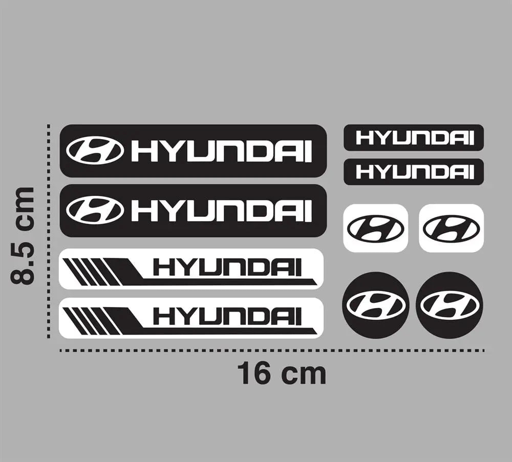 Sticker Master Hyundai Sticker Seti – 10 Parça Farklı Boyutlarda Dekoratif Etiket Sticker Master