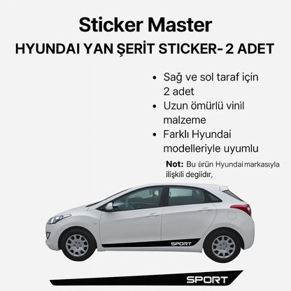 Sticker Master Hyundai Yan Şerit Sticker – 2 Adet Sağ ve Sol Gövde Sport Şerit Etiket Sticker Master