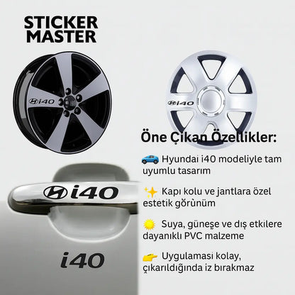 Sticker Master Hyundai i40 Kapı Kolu ve Jant Sticker Seti – 10 Adet Sticker Master