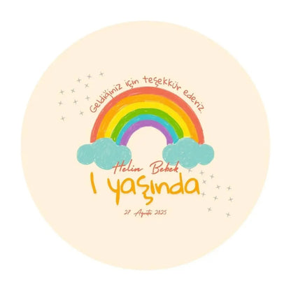 Sticker Master Kişiye Özel “1 Yaşında” Gökkuşağı Sticker – 3 × 3 cm (50’li Paket) Sticker Master