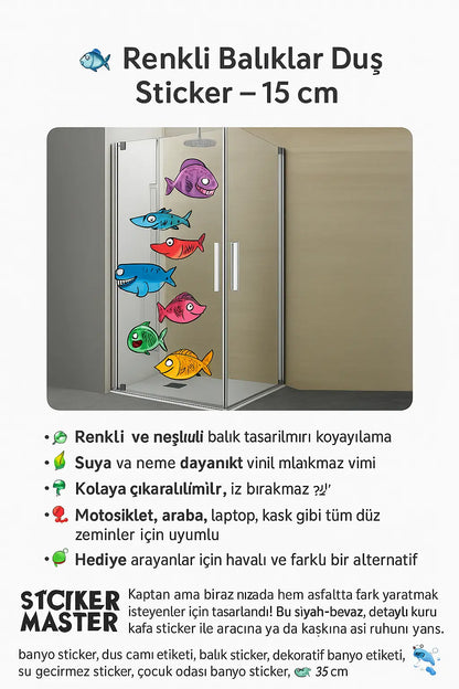 Sticker Master Komik Balıklar Duşakabin ve Banyo Etiket Çıkartma Sticker Master