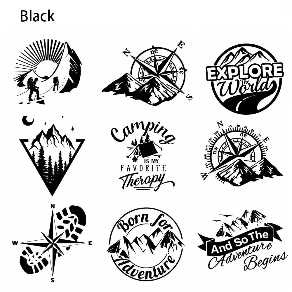 Sticker Master Macera Temalı Oto Sticker Koleksiyonu - Pusula, Dağ ve Kamp Tasarımları Sticker Master