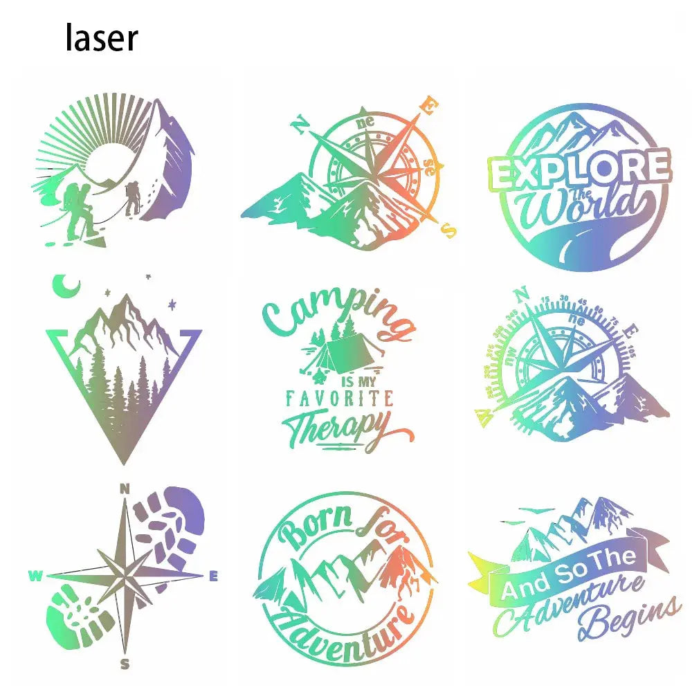 Sticker Master Macera Temalı Oto Sticker Koleksiyonu - Pusula, Dağ ve Kamp Tasarımları Sticker Master