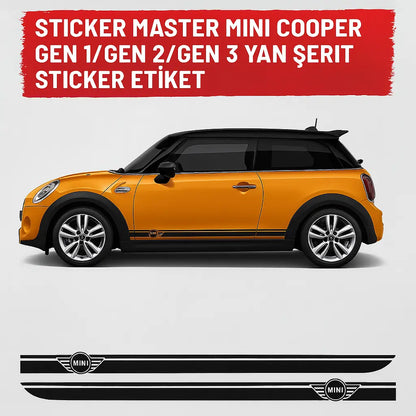 Sticker Master Mini Cooper Gen 1 / Gen 2 / Gen 3 Yan Şerit Sticker Etiket – Sağ ve Sol Takım Sticker Master