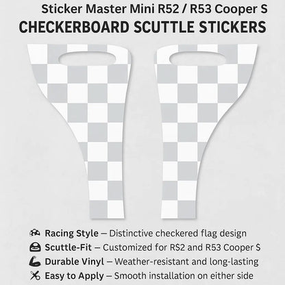 Sticker Master Mini R52 / R53 Cooper S Checkmate Scuttle Yan Çamurluk Sticker – Dama Tahtası Deseniyle Yarışı Başlat! Sticker Master