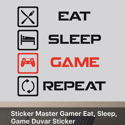 Sticker Master Oyuncu Eat, Sleep, Game, Repeat Duvar Sticker Sticker Master