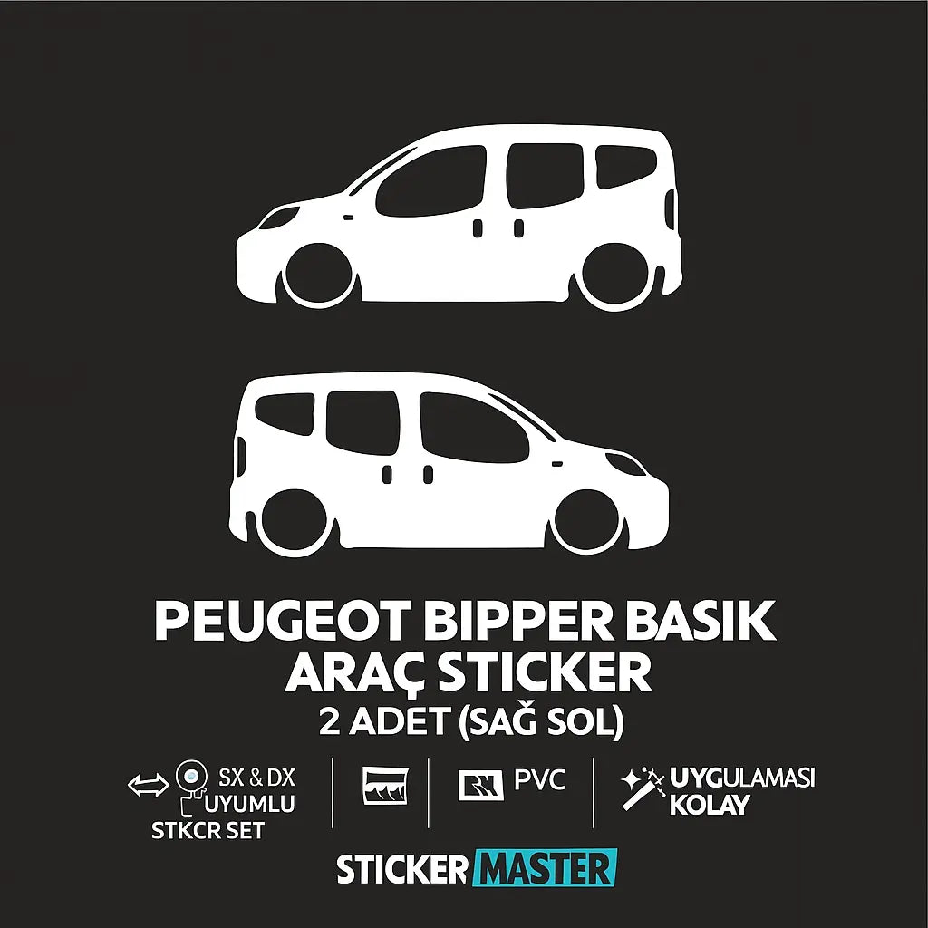 Sticker Master Peugeot Bipper Basık Araç Sticker - 2 Adet (Sağ & Sol) 15 cm Sticker Master