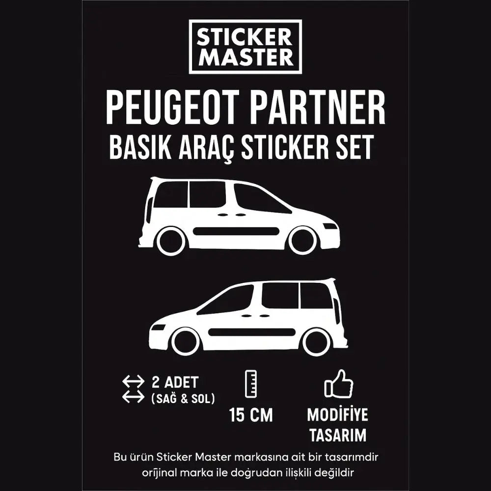 Sticker Master Peugeot Partner Basık Araç Sticker - 2 Adet 15 cm (Sağ & Sol) Sticker Master