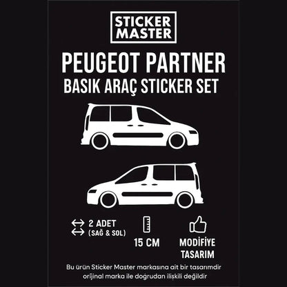 Sticker Master Peugeot Partner Basık Araç Sticker - 2 Adet 15 cm (Sağ & Sol) Sticker Master