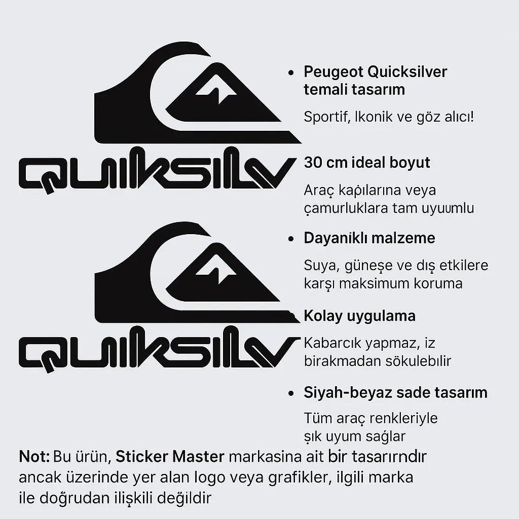 Sticker Master Peugeot Quicksilver Sticker Set - Sağ ve Sol 2’li Araç Stickerı (30 cm) Sticker Master