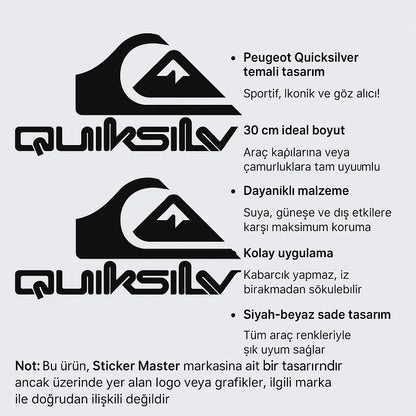 Sticker Master Peugeot Quicksilver Sticker Set - Sağ ve Sol 2’li Araç Stickerı (30 cm) Sticker Master