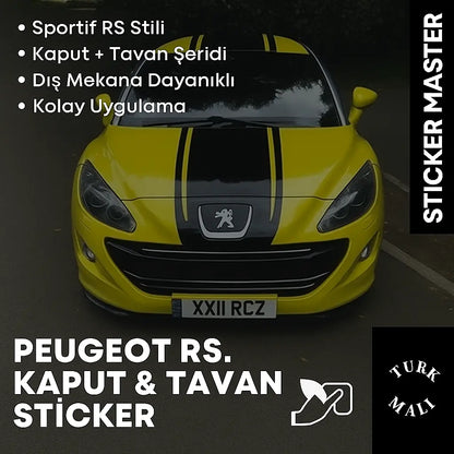 Sticker Master Peugeot RS Ön Kaput & Tavan Sticker – Siyah Çift Şerit Dekor (Tüm Gövde Boyu) Sticker Master