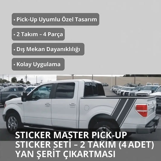 Sticker Master Pick-Up Sticker Seti – 2 Takım (4 Adet) Yan Şerit Çıkartma Sticker Master