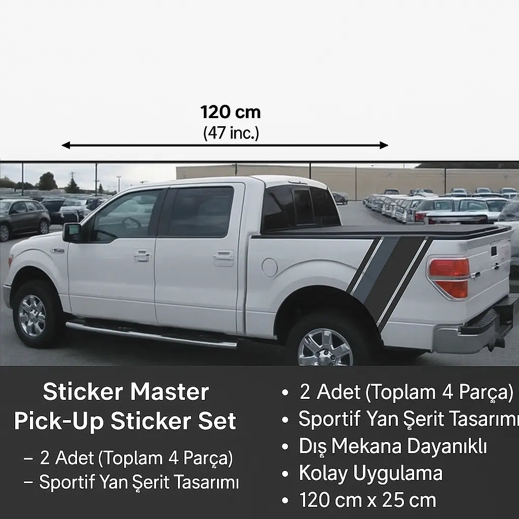 Sticker Master Pick-Up Sticker Seti – 2 Takım (4 Adet) Yan Şerit Çıkartma Sticker Master