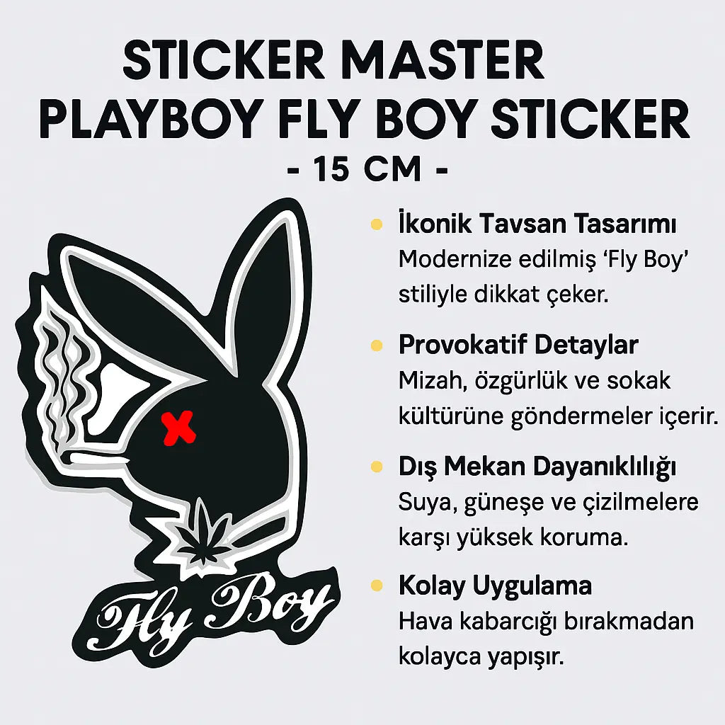 Sticker Master Playboy Fly Boy Sticker – 15 Cm Cesur ve Mizahi Tasarım Sticker Master