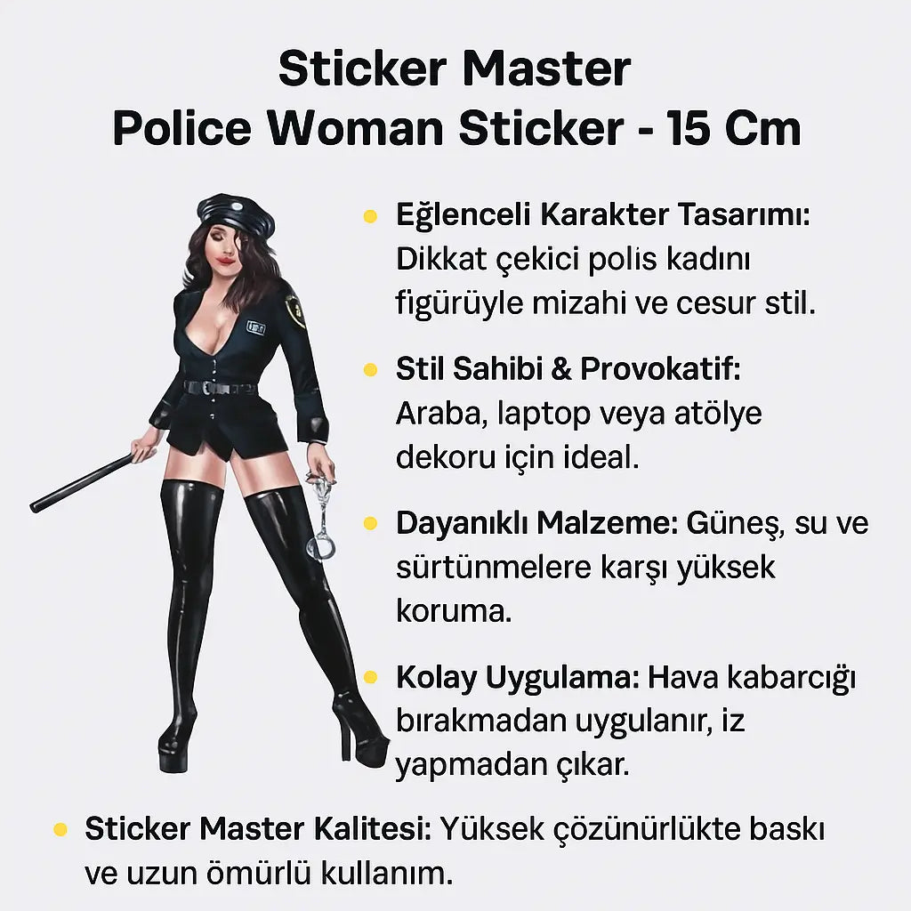 Sticker Master Police Woman Sticker – 15 Cm Mizahi Araç & Laptop Etiketi Sticker Master