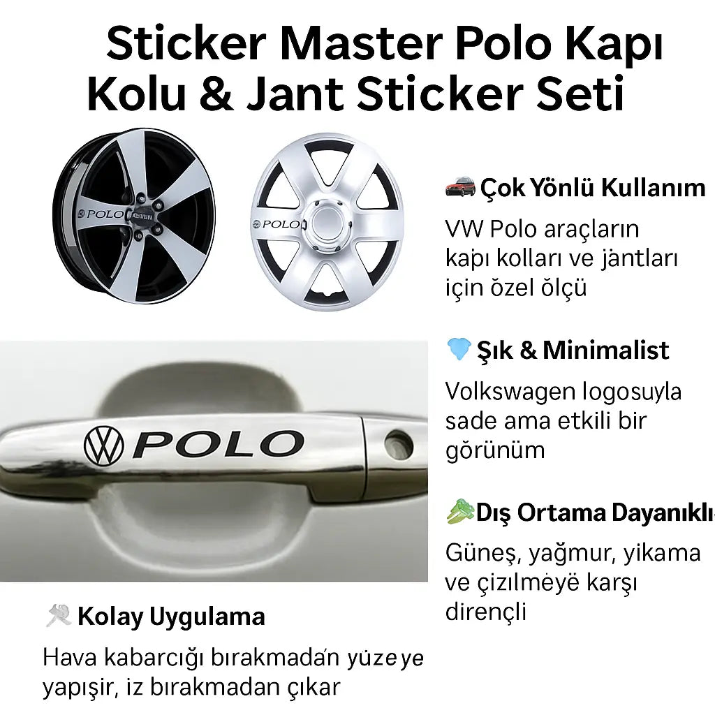 Sticker Master Polo Kapı Kolu & Jant Sticker Seti – VW Uyumlu Araç Etiketi (10 Adet) Sticker Master