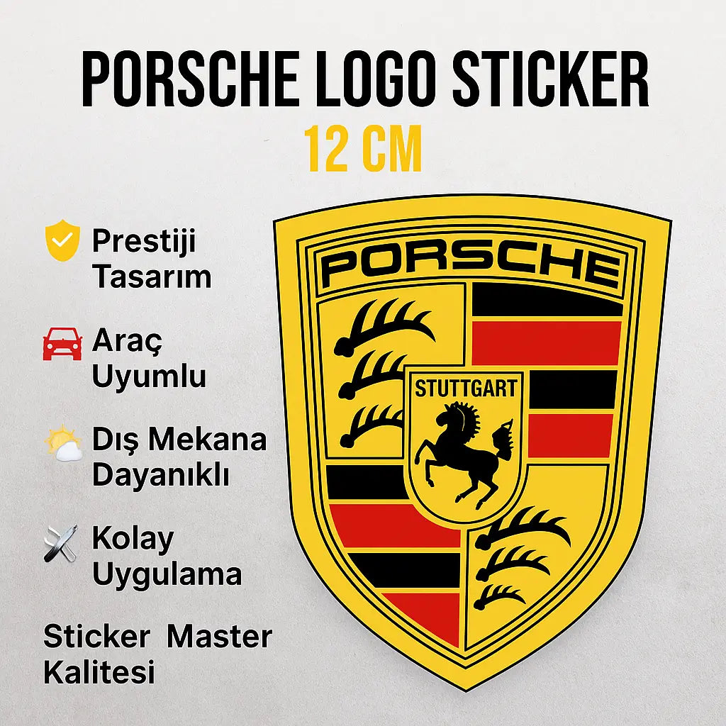 Sticker Master Porsche Logo Sticker – 12 cm Premium Araç Etiketi Sticker Master