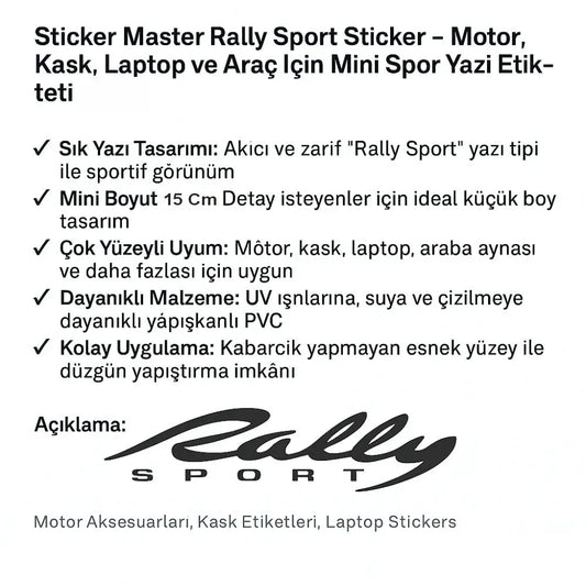 Sticker Master Rally Sport Sticker - Motor, Kask, Laptop ve Araç İçin Mini Spor Yazı Etiketi (15 cm) Sticker Master