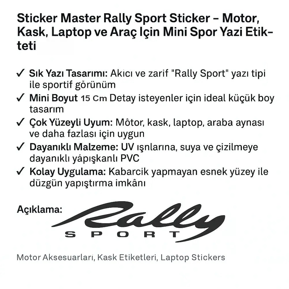 Sticker Master Rally Sport Sticker - Motor, Kask, Laptop ve Araç İçin Mini Spor Yazı Etiketi (15 cm) Sticker Master