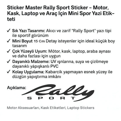 Sticker Master Rally Sport Sticker - Motor, Kask, Laptop ve Araç İçin Mini Spor Yazı Etiketi (15 cm) Sticker Master