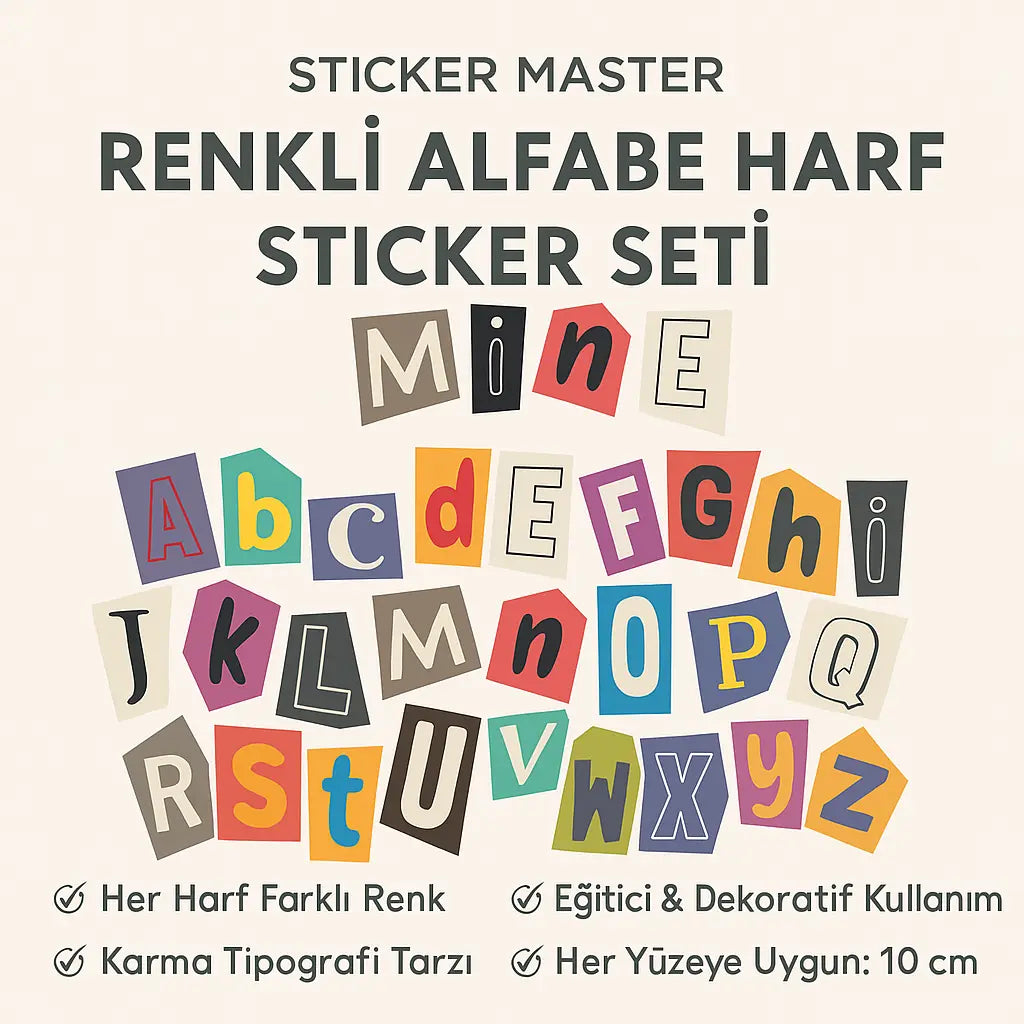 Sticker Master Renkli Alfabe Harf Sticker Seti – 10 cm | Eğlence ve Eğitim Bir Arada! Sticker Master