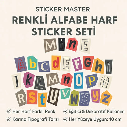 Sticker Master Renkli Alfabe Harf Sticker Seti – 10 cm | Eğlence ve Eğitim Bir Arada! Sticker Master
