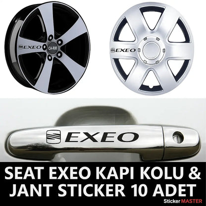 Sticker Master Seat Exeo Kapı Kolu ve Jant Sticker Seti - 10 Adet Dayanıklı Oto Etiket Sticker Master