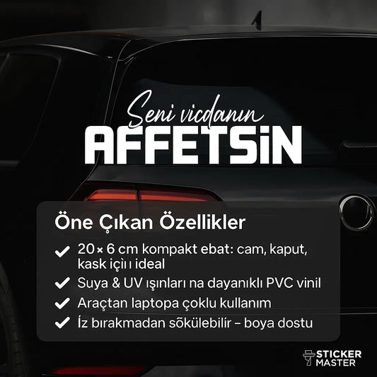 Sticker Master Seni Vicdanın Affetsin Sticker – 20 × 6 cm Beyaz Vinil | Araç, Kask, Laptop Uyumlu Sticker Master