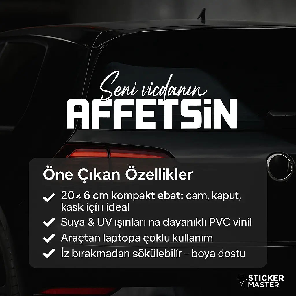 Sticker Master Seni Vicdanın Affetsin Sticker – 20 × 6 cm Beyaz Vinil | Araç, Kask, Laptop Uyumlu Sticker Master