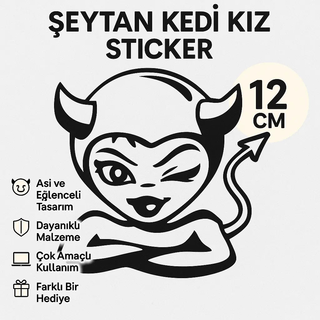 Sticker Master Şeytan Kedi Kız Sticker – Laptop, Araba, Motor, Defter İçin Dayanıklı Etiket 12 cm Sticker Master