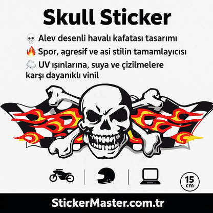 Sticker Master Skull Alevli Kafatası Sticker - Motor, Kask, Laptop, Araba ve Oto Araç İçin Dayanıklı Etiket (15 cm) Sticker Master