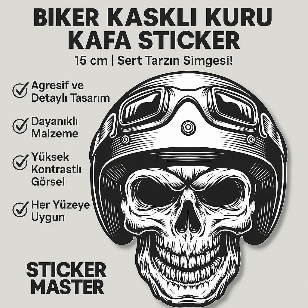 Sticker Master Skull Motor Kask Kurukafa Gözlük Sticker Motor, Kask, Laptop, Araba, Oto Araç İçin Dayanıklı Etiket Decal 15 Cm Sticker Master