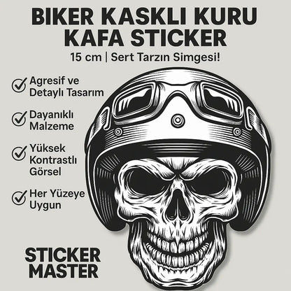 Sticker Master Skull Motor Kask Kurukafa Gözlük Sticker Motor, Kask, Laptop, Araba, Oto Araç İçin Dayanıklı Etiket Decal 15 Cm Sticker Master