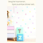Sticker Master Suluboya Desenli Açık Renkli Puantiye Bebek ve Çocuk Odası Dolap Sticker Yapıştırma Etiket – 96 Adet Sticker Master
