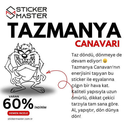 Sticker Master Tazmanya Canavarı Kontur Sticker – 15 cm Siyah Beyaz Çizgi Tasarım Sticker Master