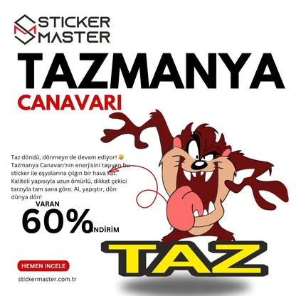 Sticker Master Tazmanya Canavarı Sticker – Araba, Laptop, Motor, Kask İçin Dayanıklı Etiket 15 Cm Sticker Master