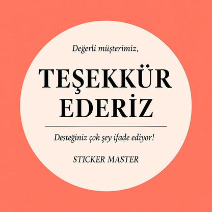 Sticker Master Teşekkür Sticker – 3x3 cm | Zarif ve Etkili Minnet İfadesi (50'li Set) Sticker Master